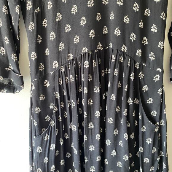 Garnet Hill Bohemian Floral Pocket Dress SZ 2 Drop Waist  Casual Chic Minimalist - Picture 5 of 10